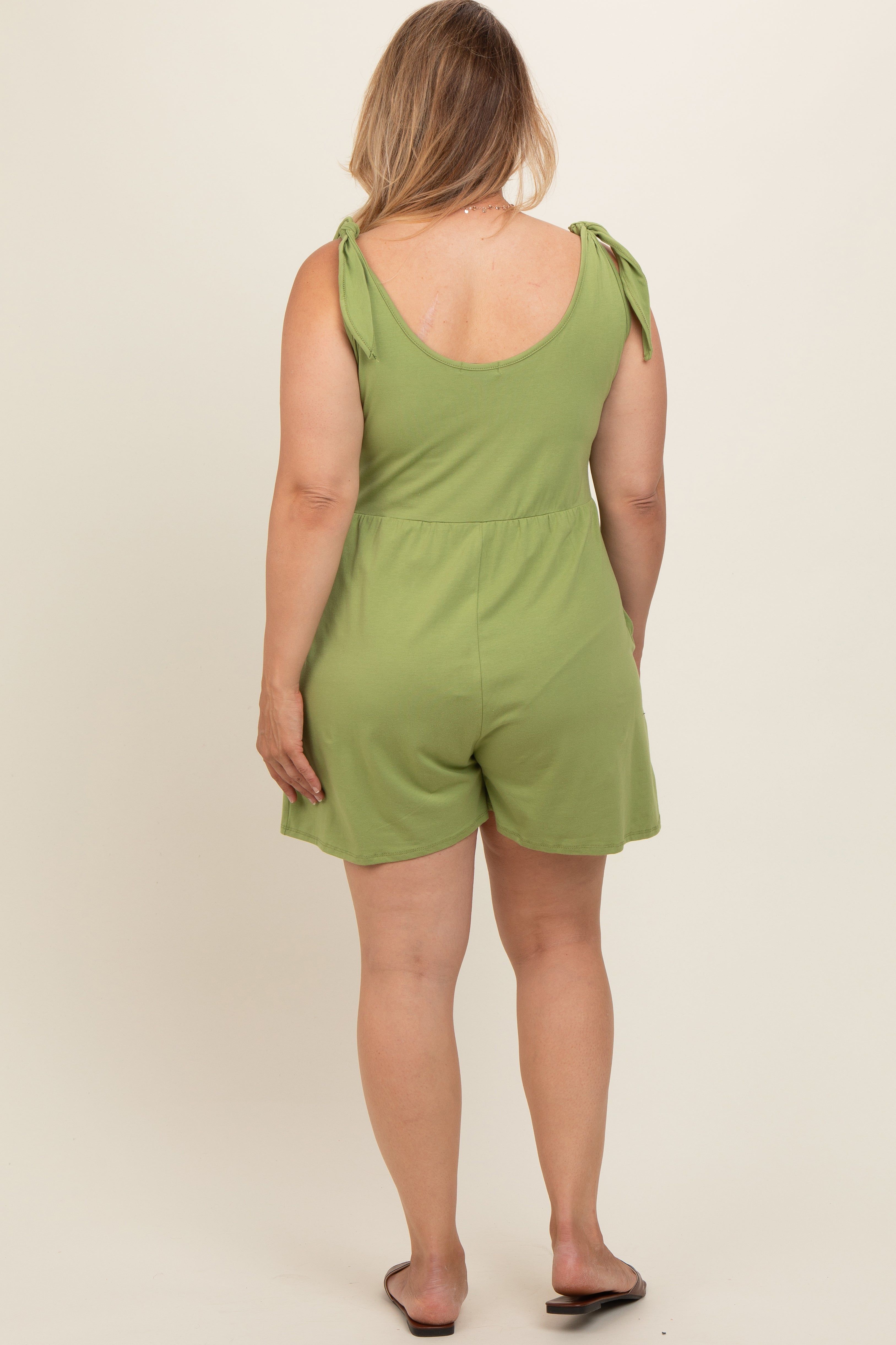 Light Olive Knot Strap Maternity Plus Romper sold by Pinkblush product image thumbnail 3