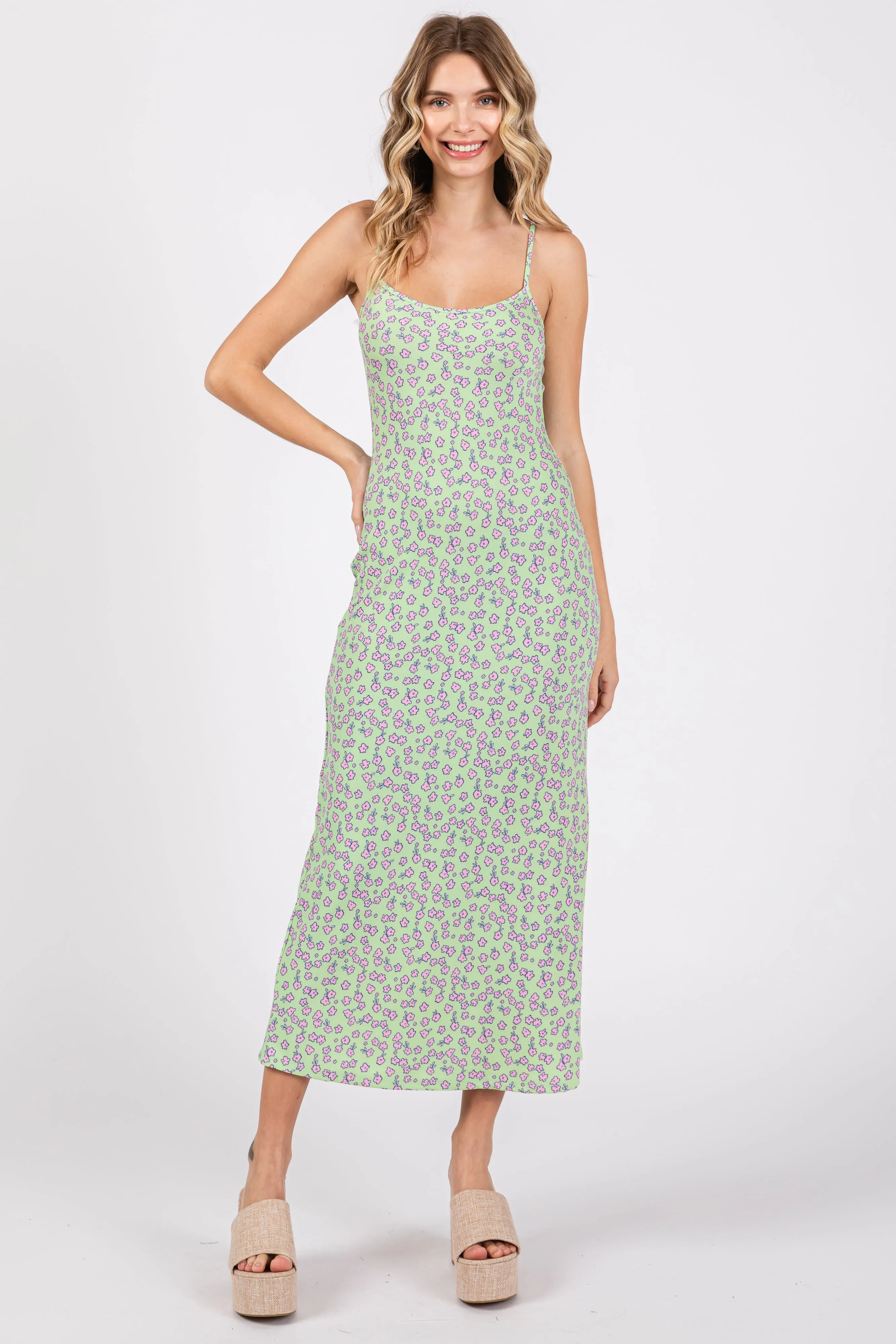Lime Floral Sleeveless Maternity Midi Dress sold by Pinkblush product image thumbnail 4