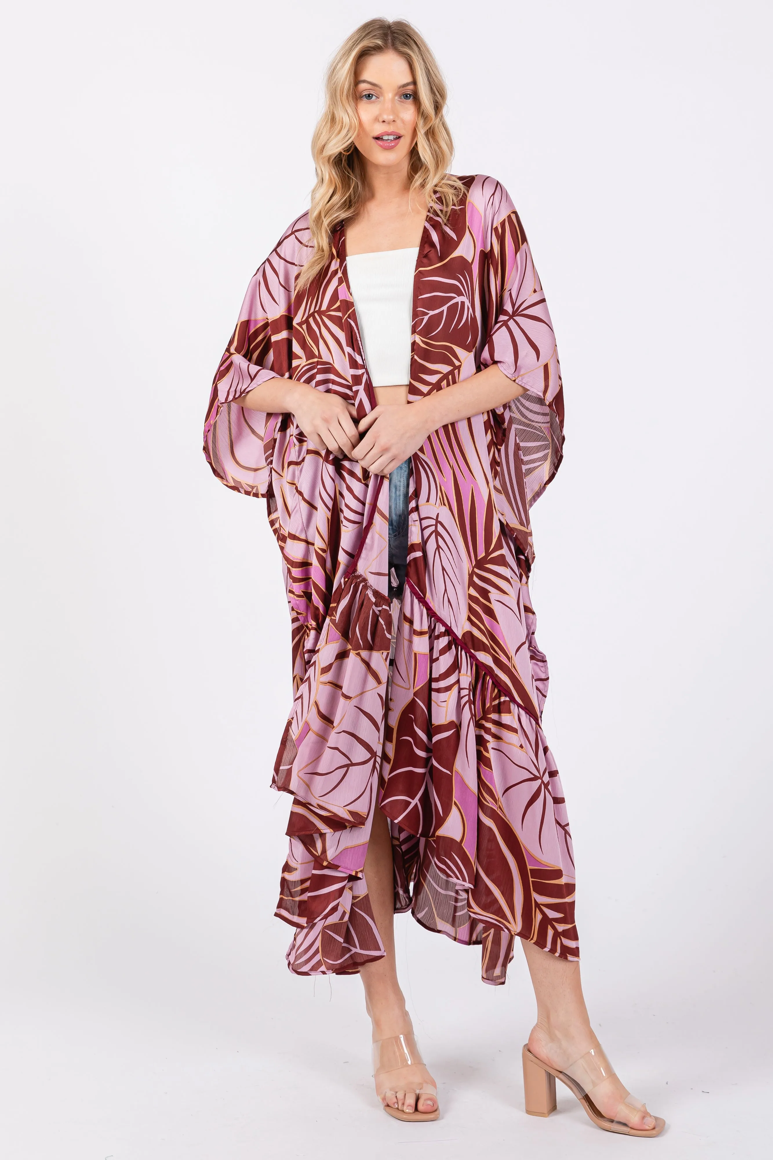 Lavender Tropical Print Long Cover Up sold by Pinkblush product image thumbnail 2