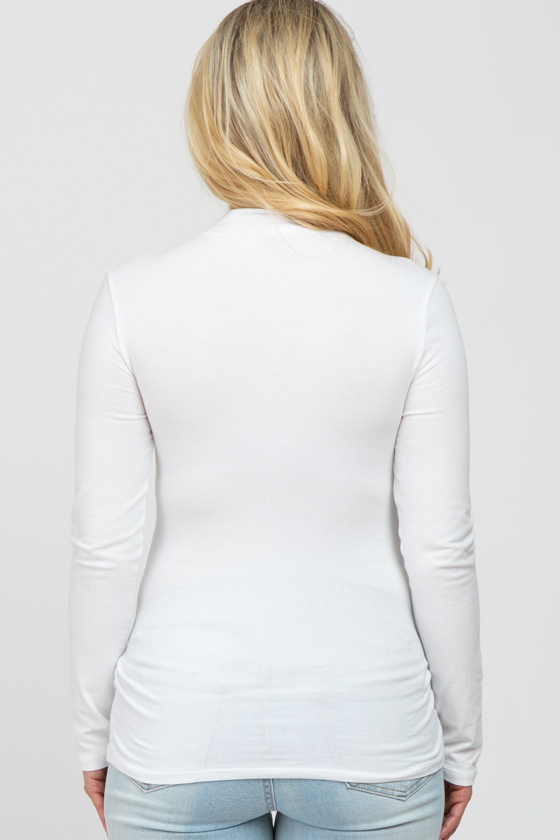 White Fitted Mock Neck Long Sleeve Maternity Top sold by Pinkblush product image thumbnail 5