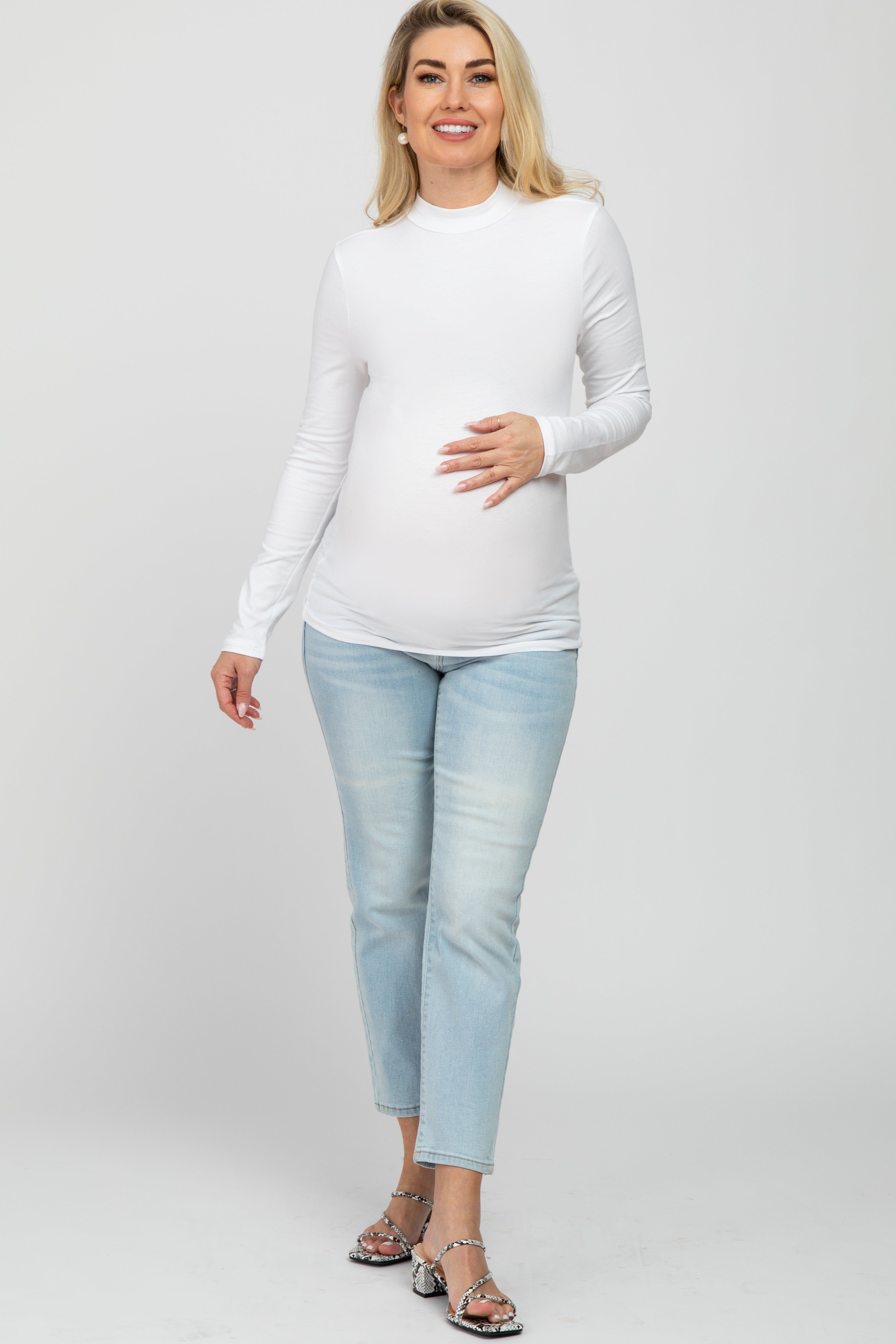 White Fitted Mock Neck Long Sleeve Maternity Top sold by Pinkblush product image thumbnail 3