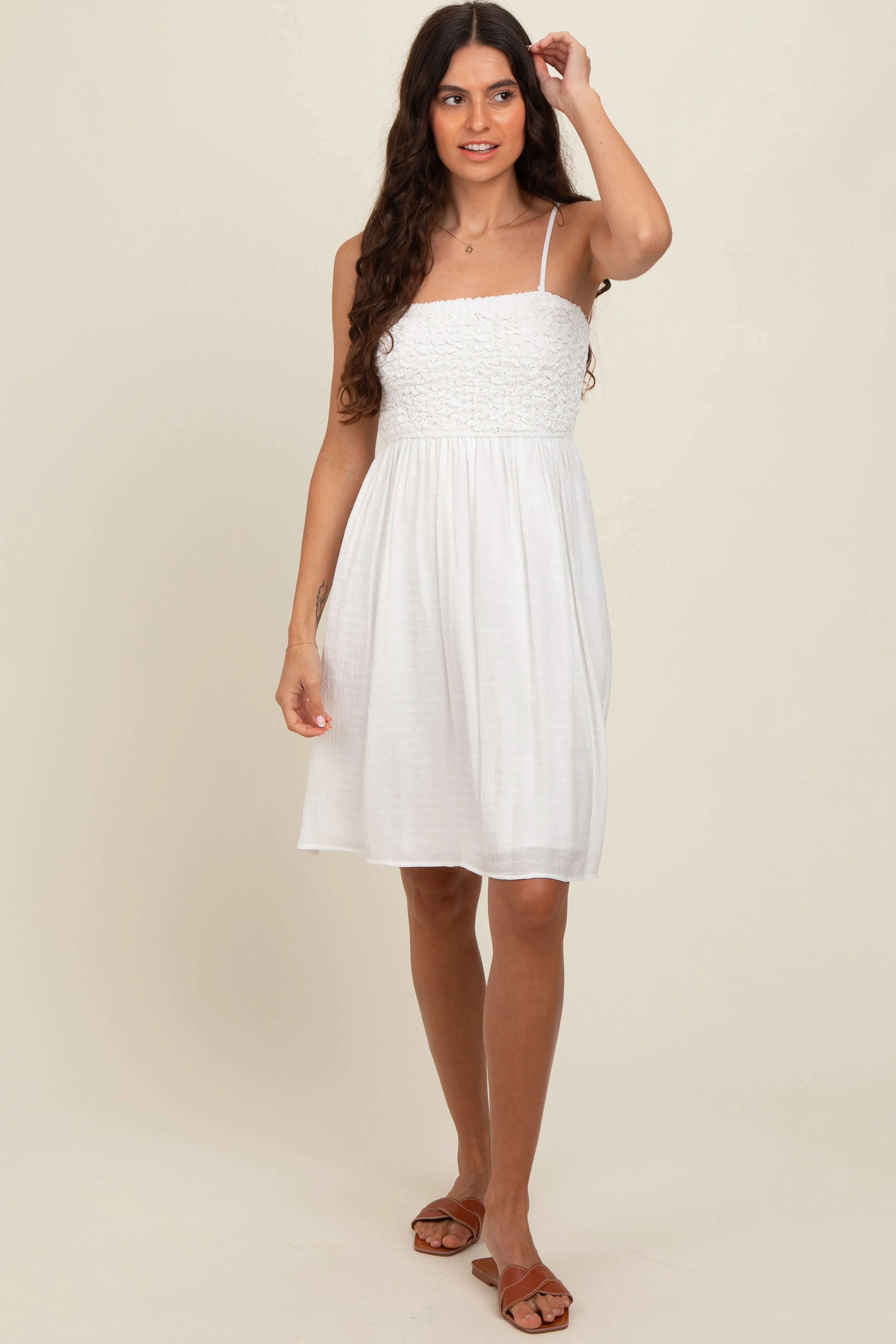 White Textured Smocked Dress sold by Pinkblush product image thumbnail 2