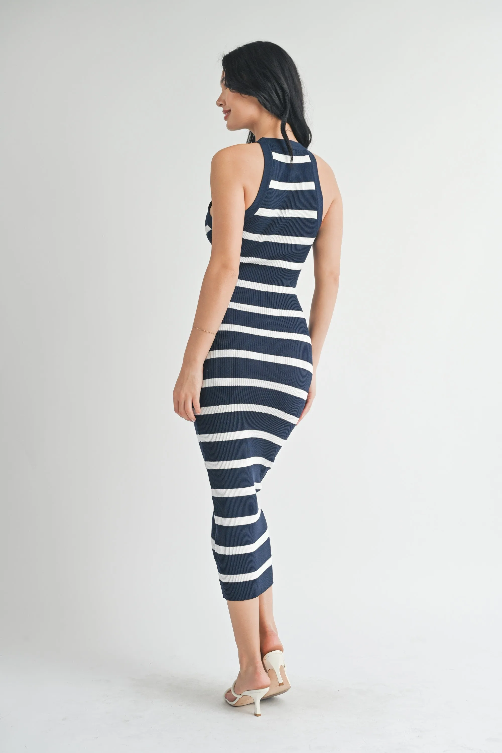 Navy Striped Fitted Knit Dress sold by Pinkblush product image thumbnail 3