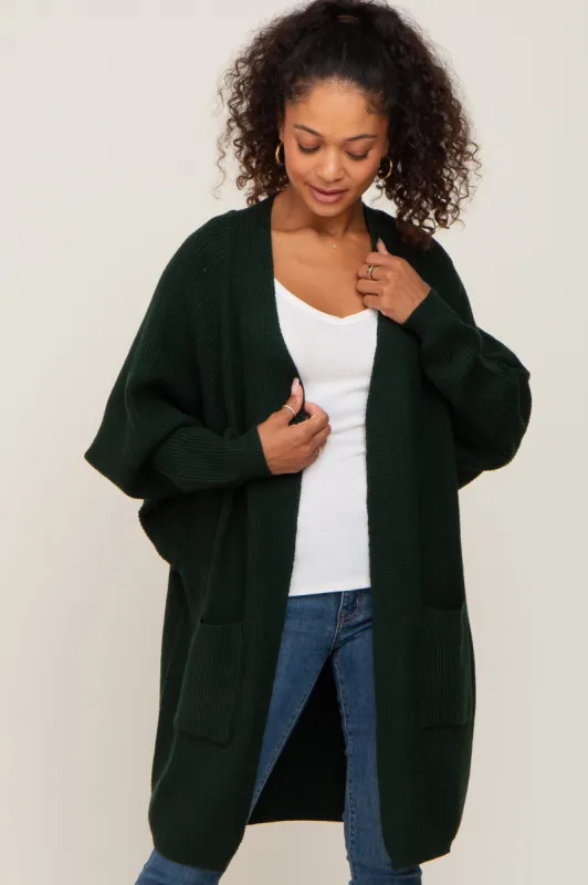 Forest Green Pocketed Knit Cardigan sold by Pinkblush