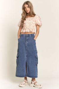 Orange Cream Smocked Puff Sleeve Crop Top sold by Pinkblush