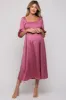 Mauve Satin Smocked Maternity Midi Dress sold by Pinkblush