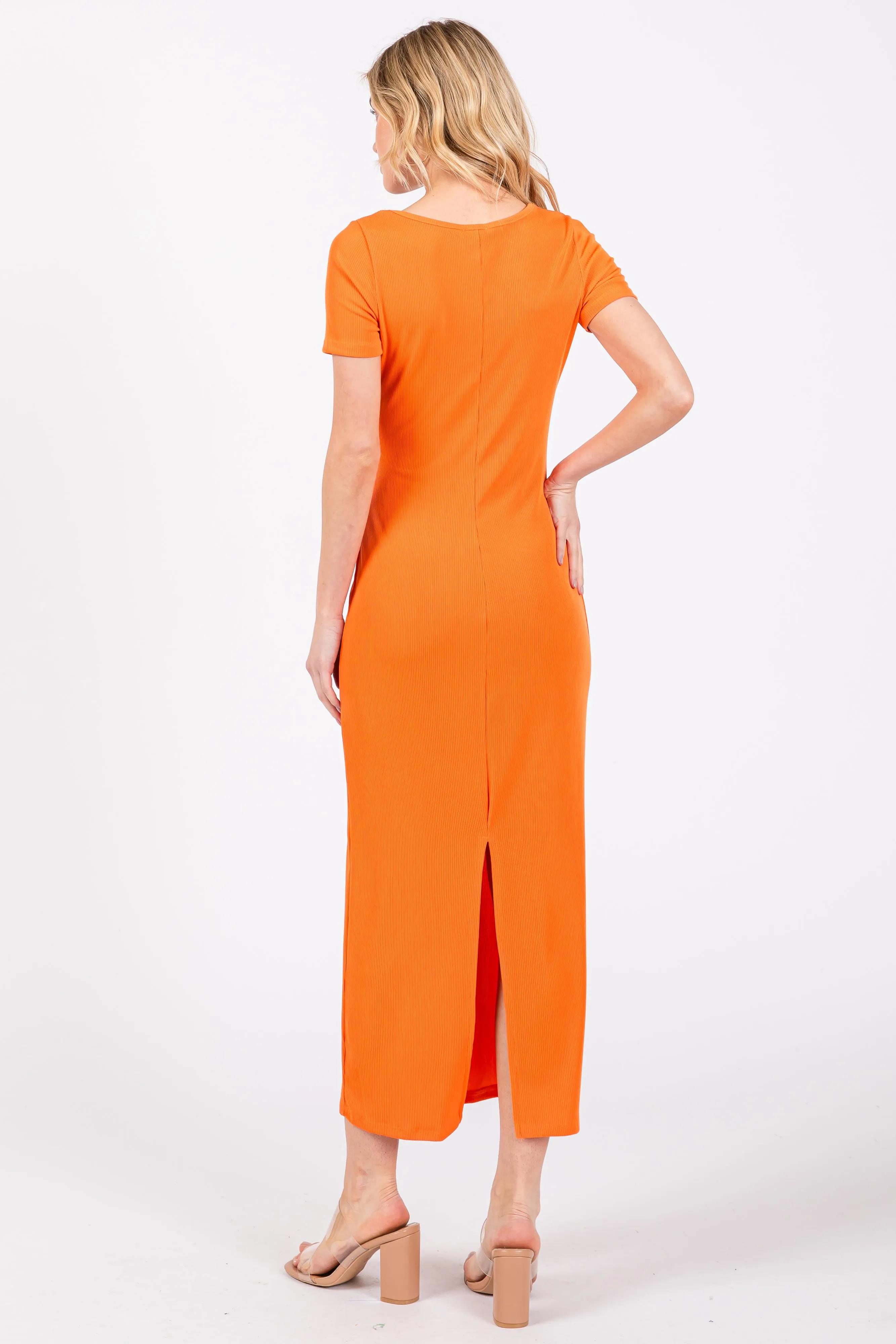 Orange Ribbed Fitted Midi Dress sold by Pinkblush product image thumbnail 3
