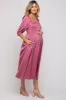 Mauve Satin Smocked Maternity Midi Dress sold by Pinkblush