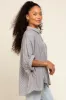 Black Striped Dolman Button Down Top sold by Pinkblush