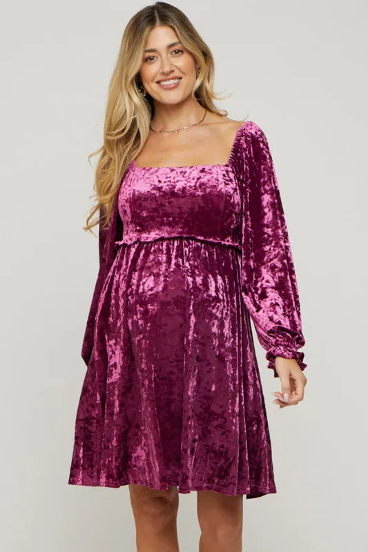 Magenta Velour Square Neck Maternity Dress sold by Pinkblush