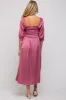 Mauve Satin Smocked Maternity Midi Dress sold by Pinkblush