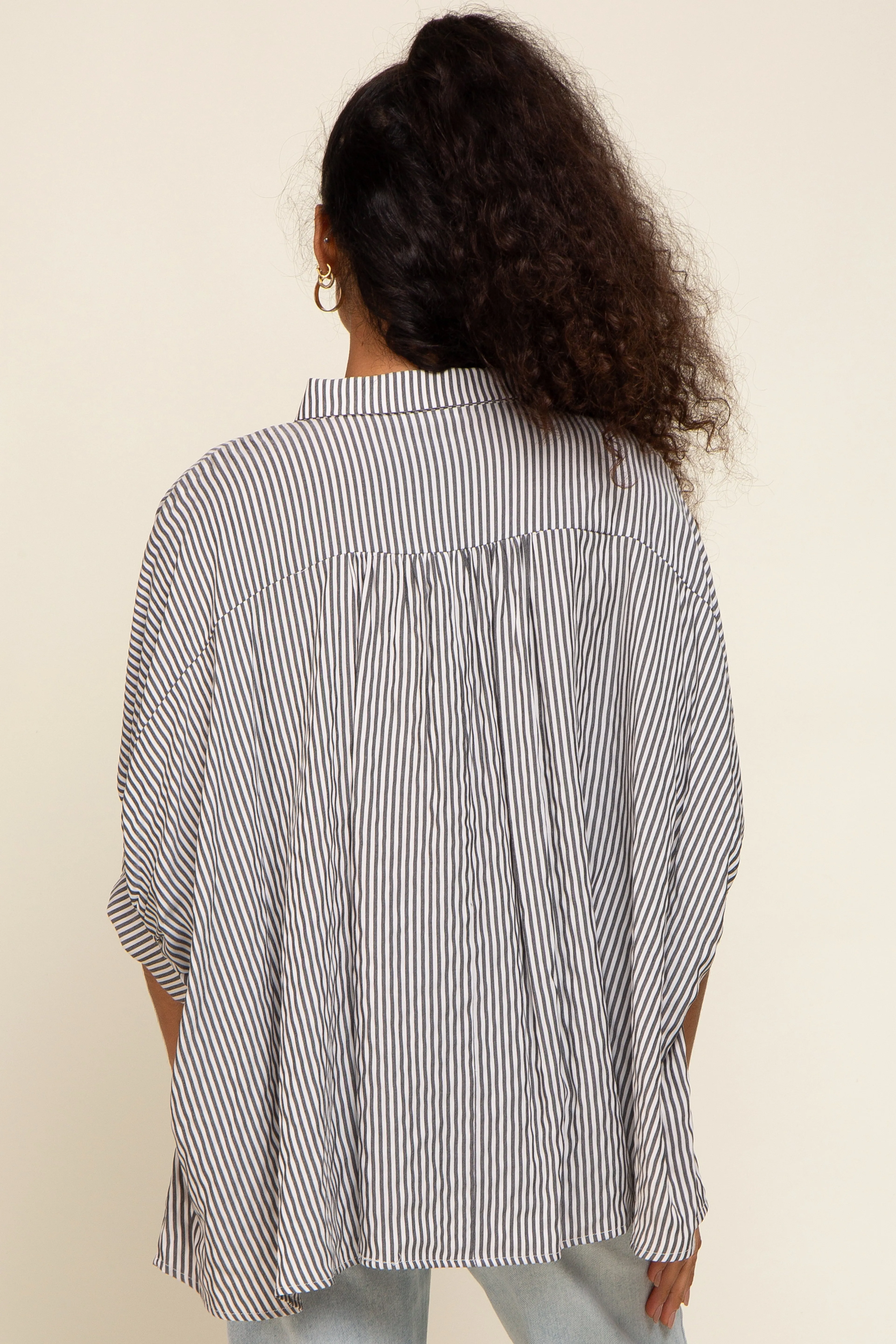 Black Striped Dolman Button Down Top sold by Pinkblush product image thumbnail 3
