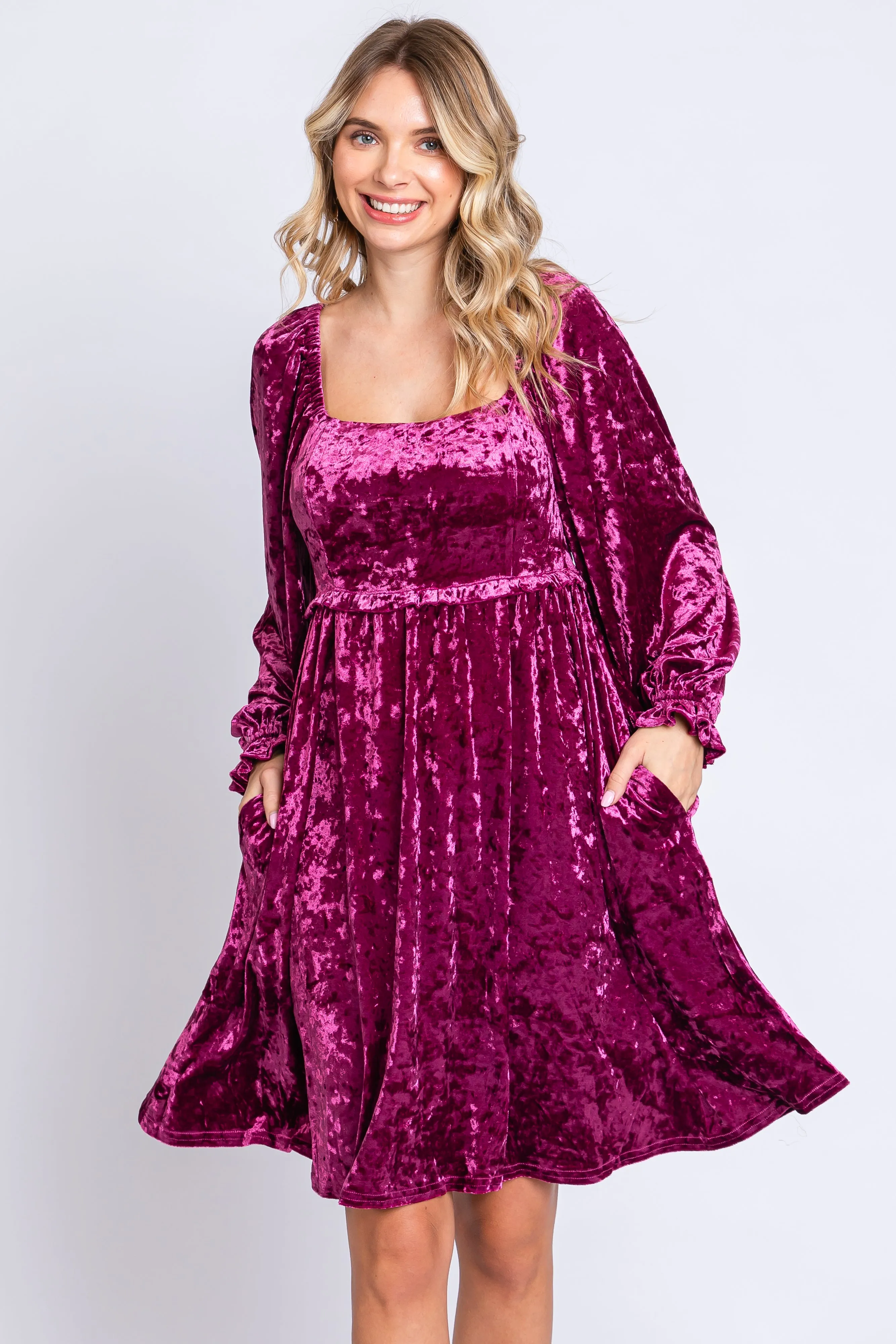 Magenta Velour Square Neck Maternity Dress sold by Pinkblush product image thumbnail 5