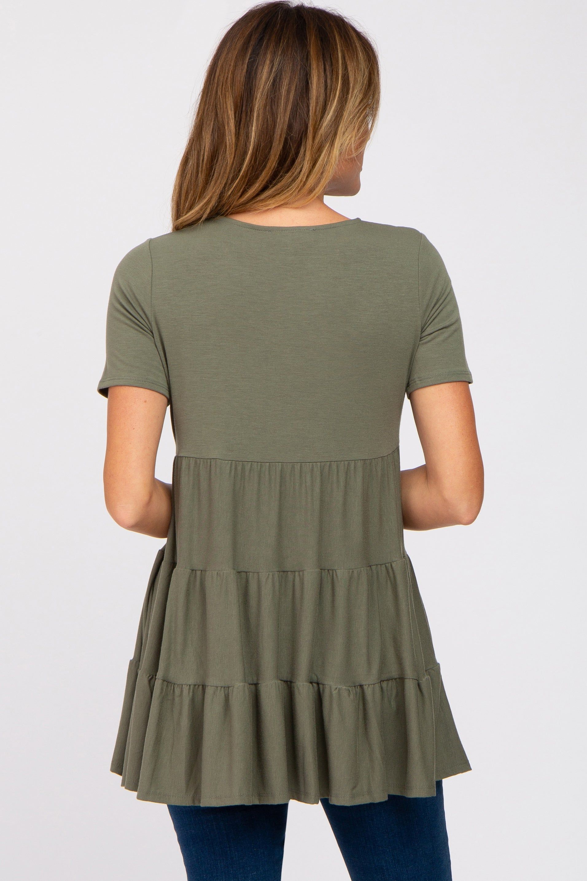 Olive Tiered Short Sleeve Top sold by Pinkblush product image thumbnail 3