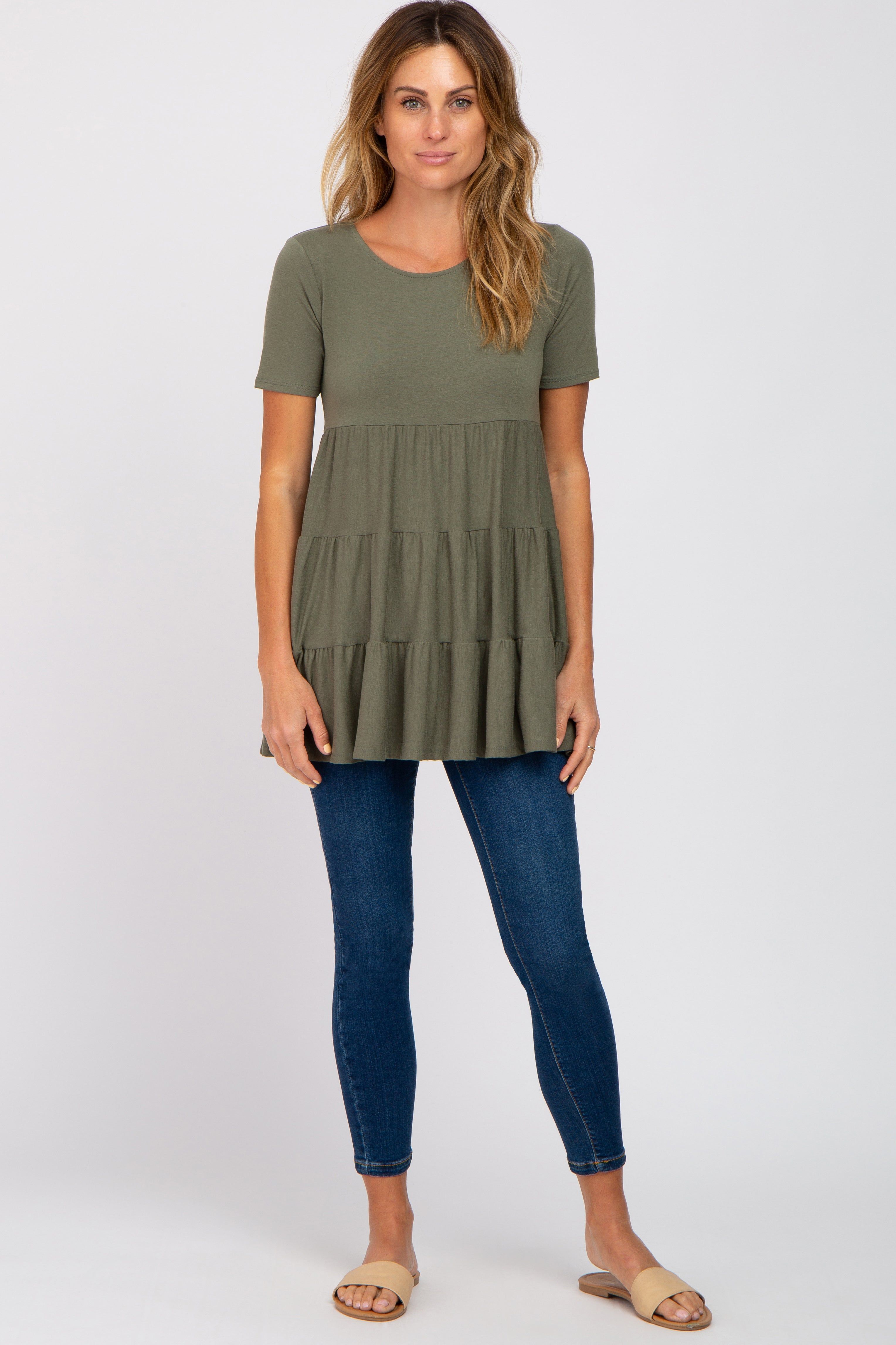 Olive Tiered Short Sleeve Top sold by Pinkblush product image thumbnail 4