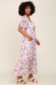 Pink Floral Chiffon Smocked Front Tie Maxi Dress sold by Pinkblush