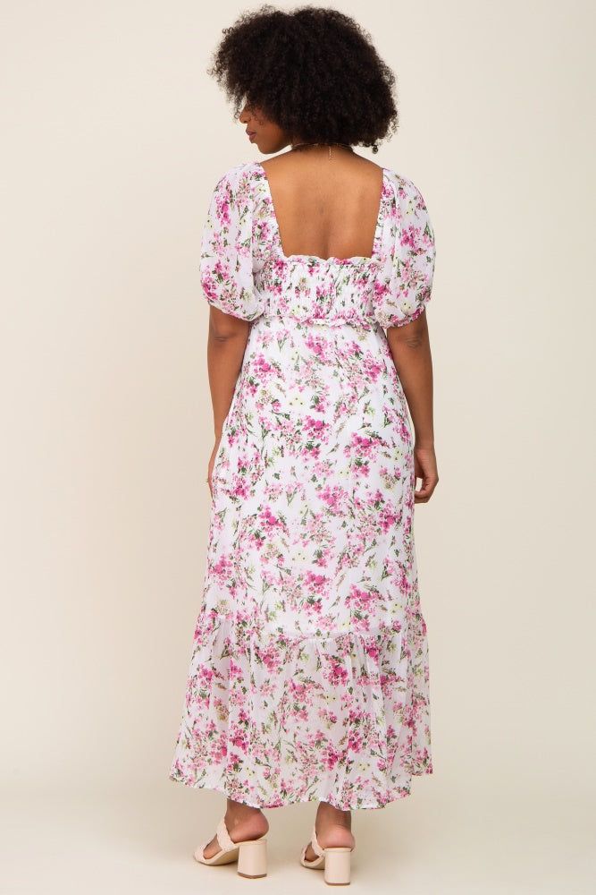 Pink Floral Chiffon Smocked Front Tie Maxi Dress sold by Pinkblush product image thumbnail 3