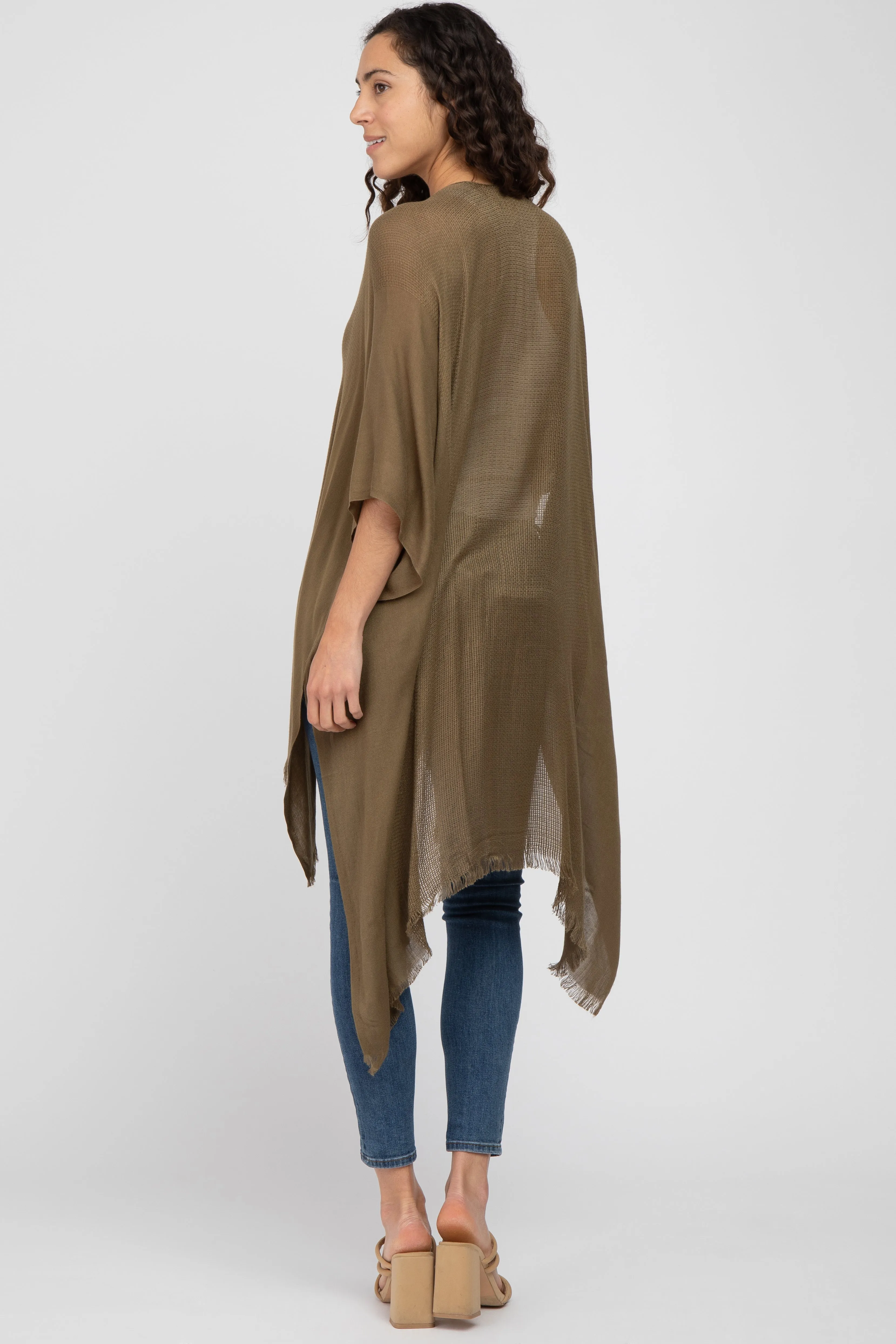 Olive Lightweight Fringe Hem Hi-Low Kimono sold by Pinkblush product image thumbnail 3