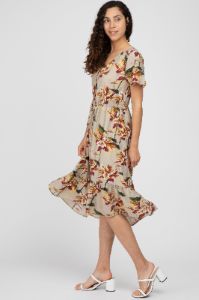 Beige Floral Button Midi Dress sold by Pinkblush