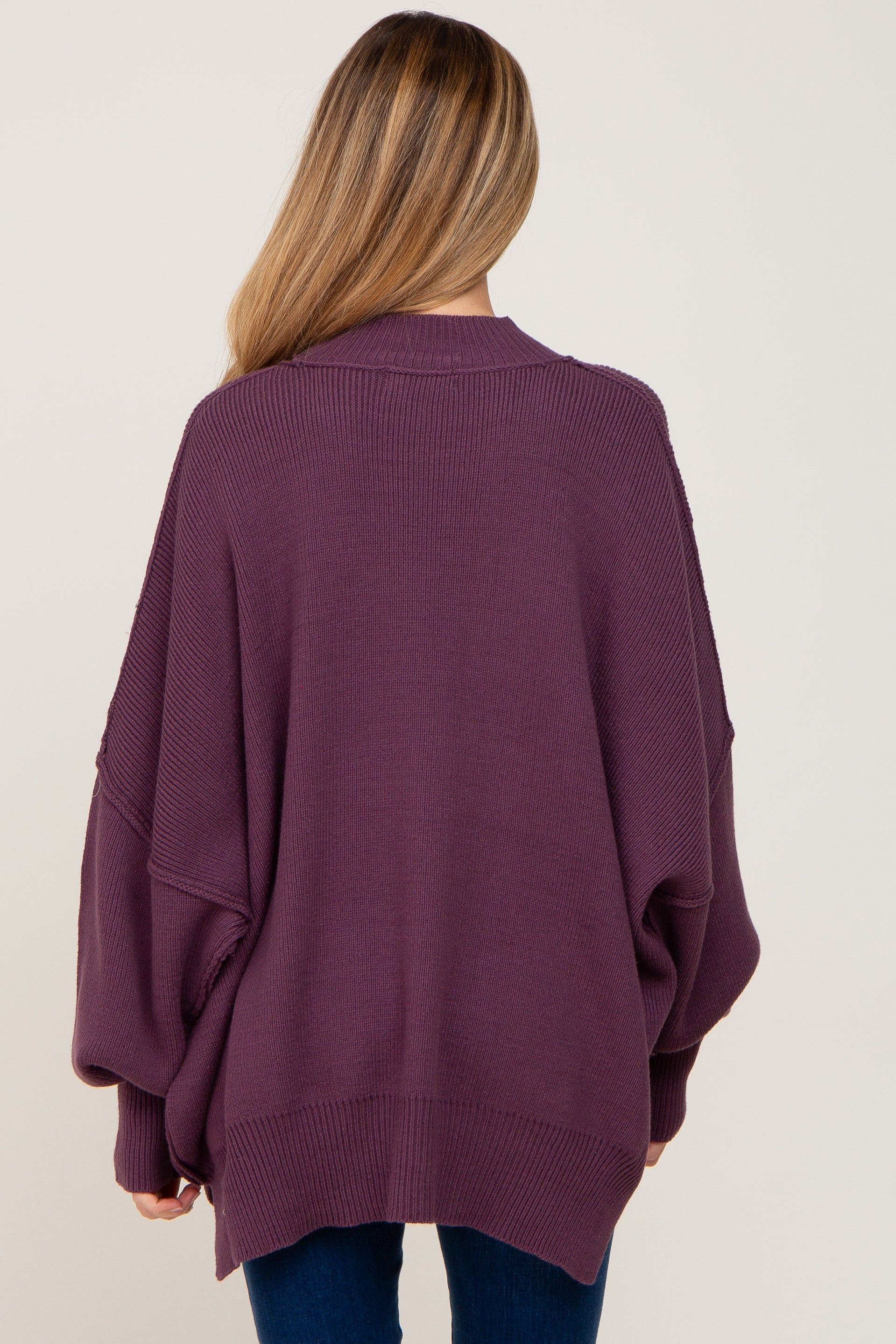 Purple Mock Neck Side Slit Oversized Maternity Sweater sold by Pinkblush product image thumbnail 3