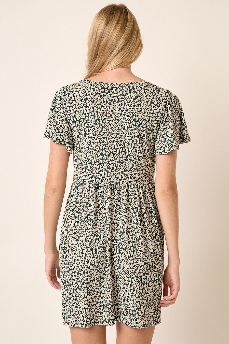 Hunter Green Flower Print Flutter Sleeve Babydoll Mini Dress sold by Pinkblush product image thumbnail 3