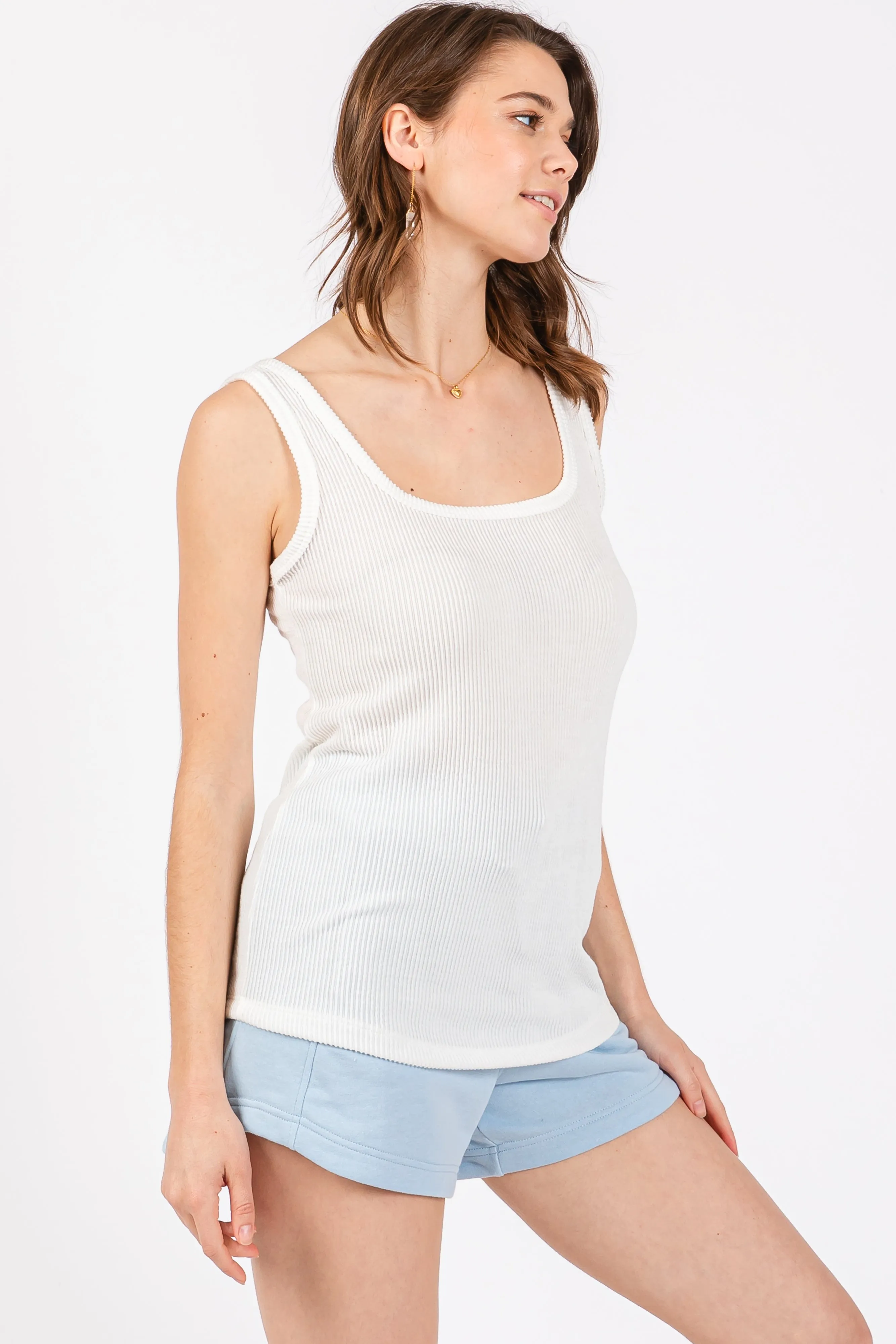 White Sleeveless Ribbed Square Neck Top sold by Pinkblush product image thumbnail 2