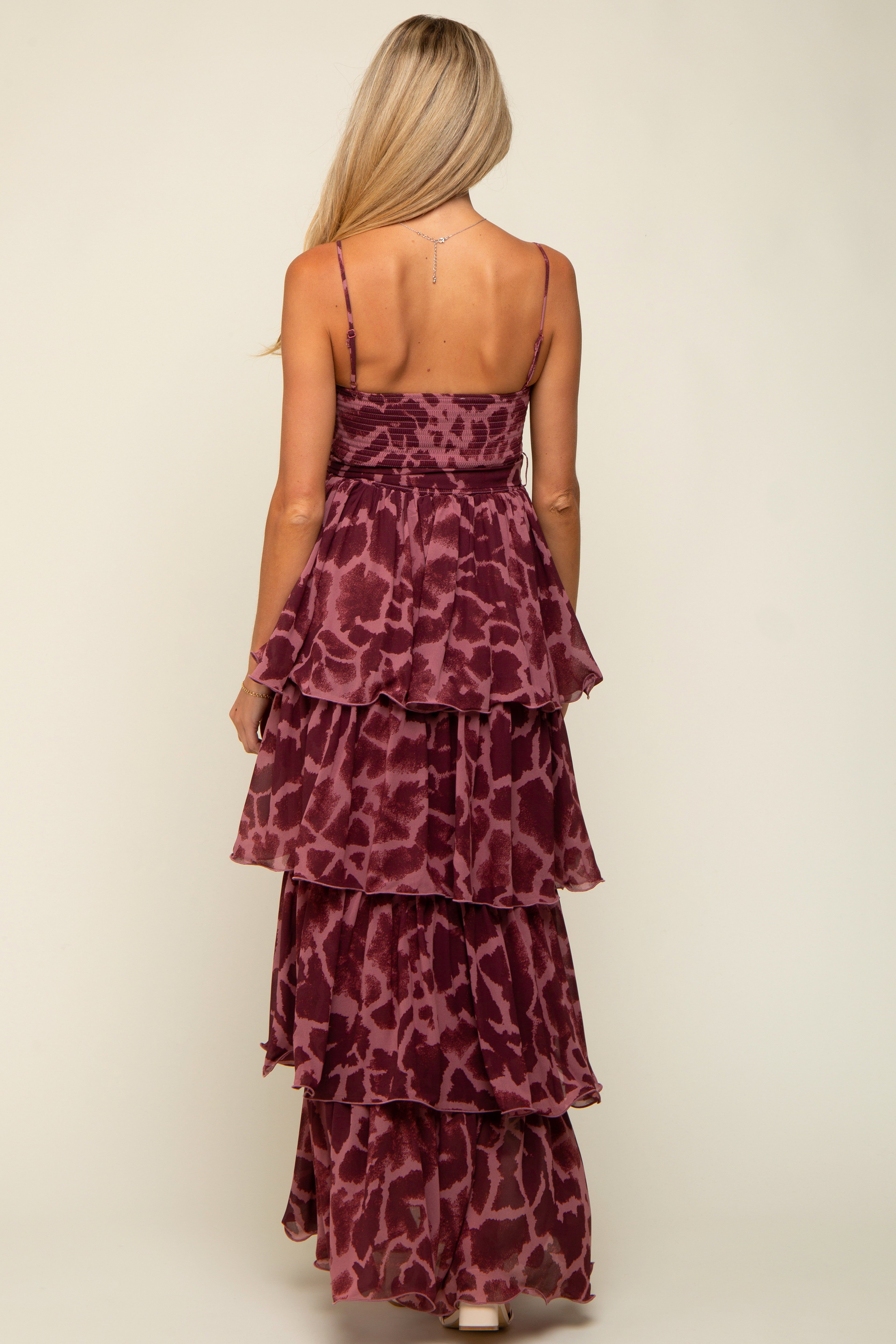 Burgundy Animal Print Flounce Tier Maternity Maxi Dress sold by Pinkblush product image thumbnail 4
