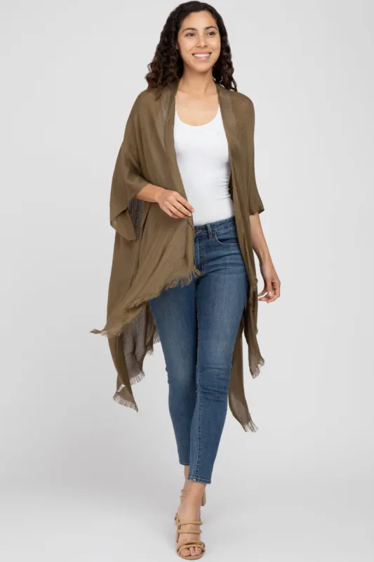 Olive Lightweight Fringe Hem Hi-Low Kimono sold by Pinkblush