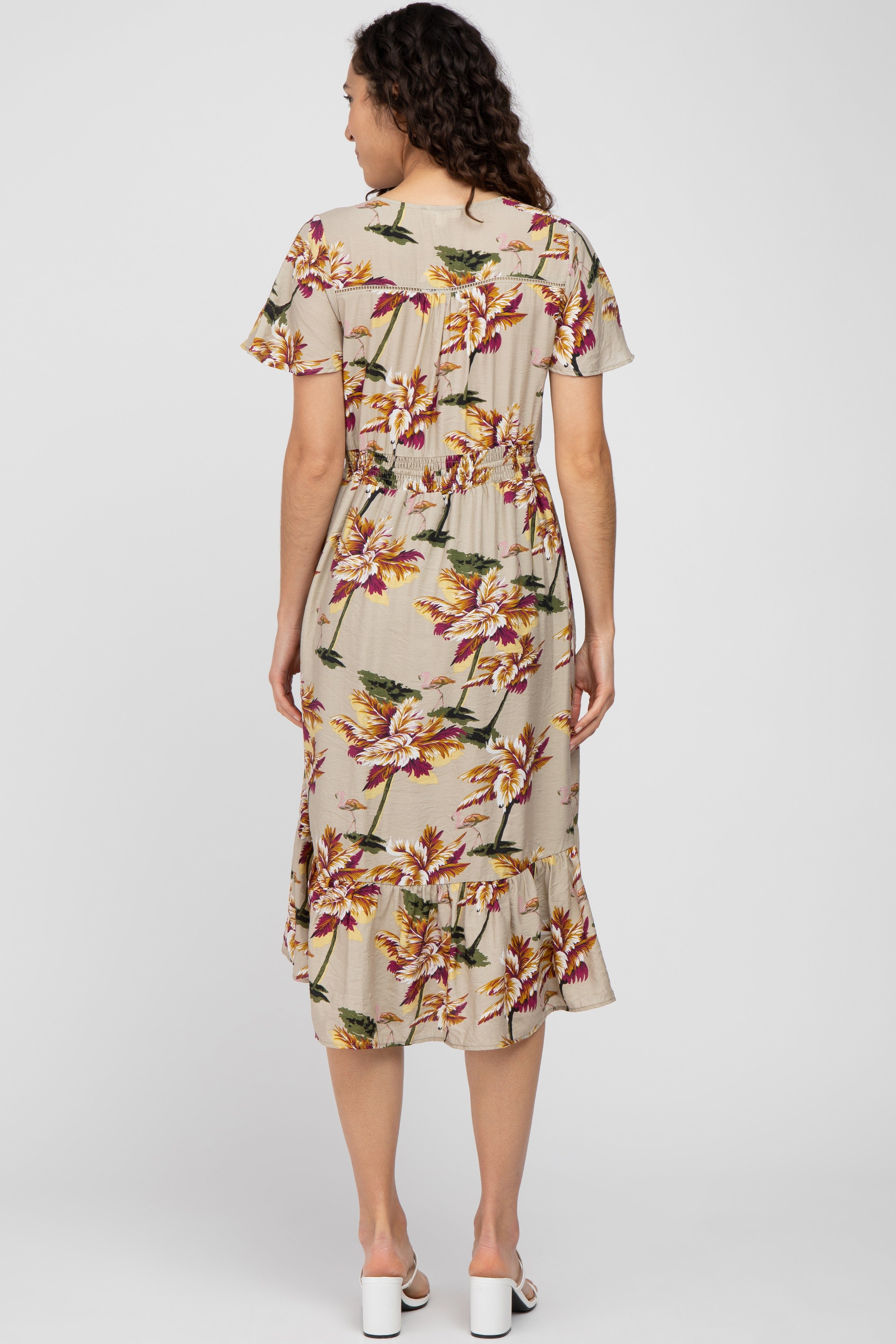 Beige Floral Button Midi Dress sold by Pinkblush product image thumbnail 3