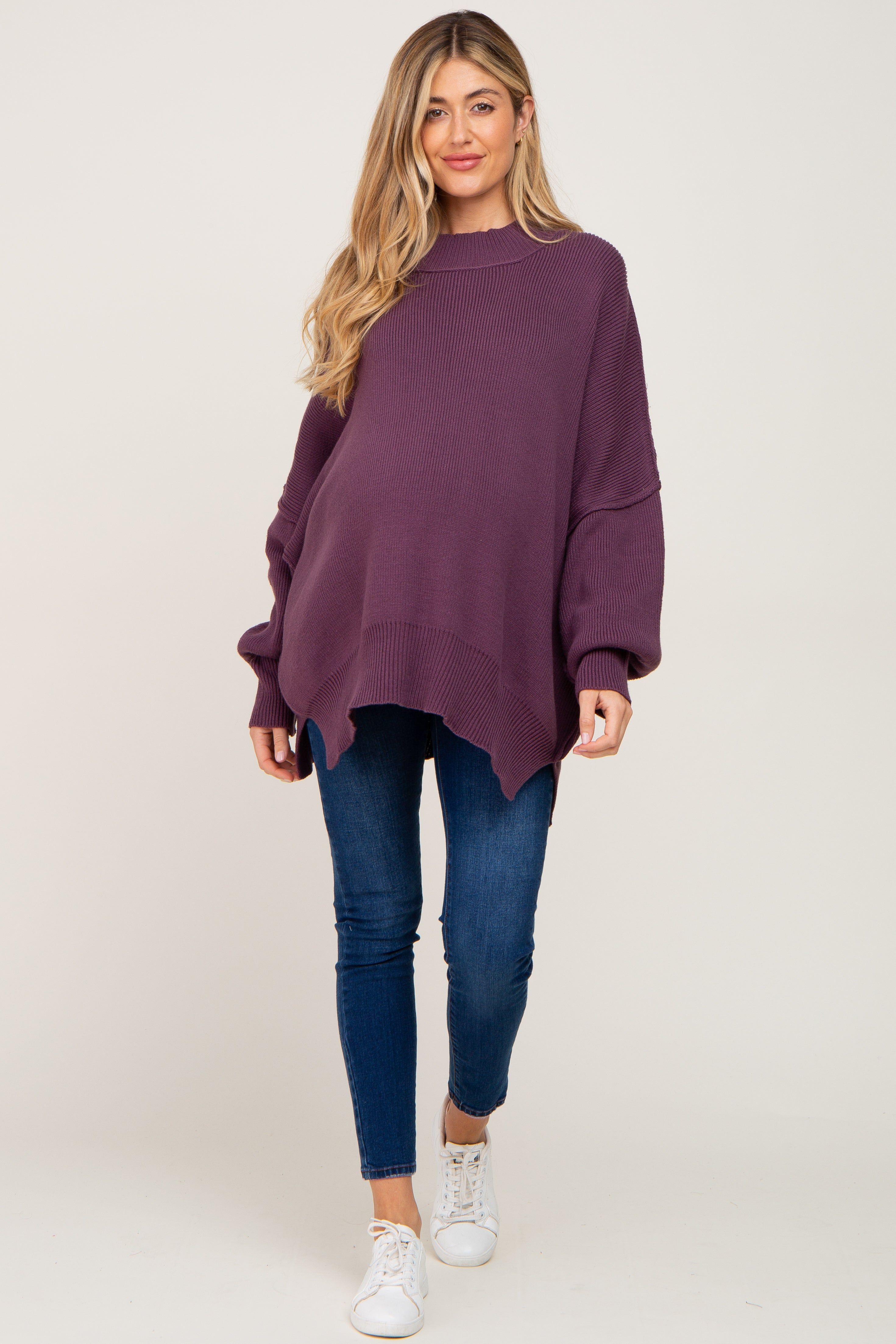 Purple Mock Neck Side Slit Oversized Maternity Sweater sold by Pinkblush product image thumbnail 4