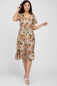 Beige Floral Button Midi Dress sold by Pinkblush