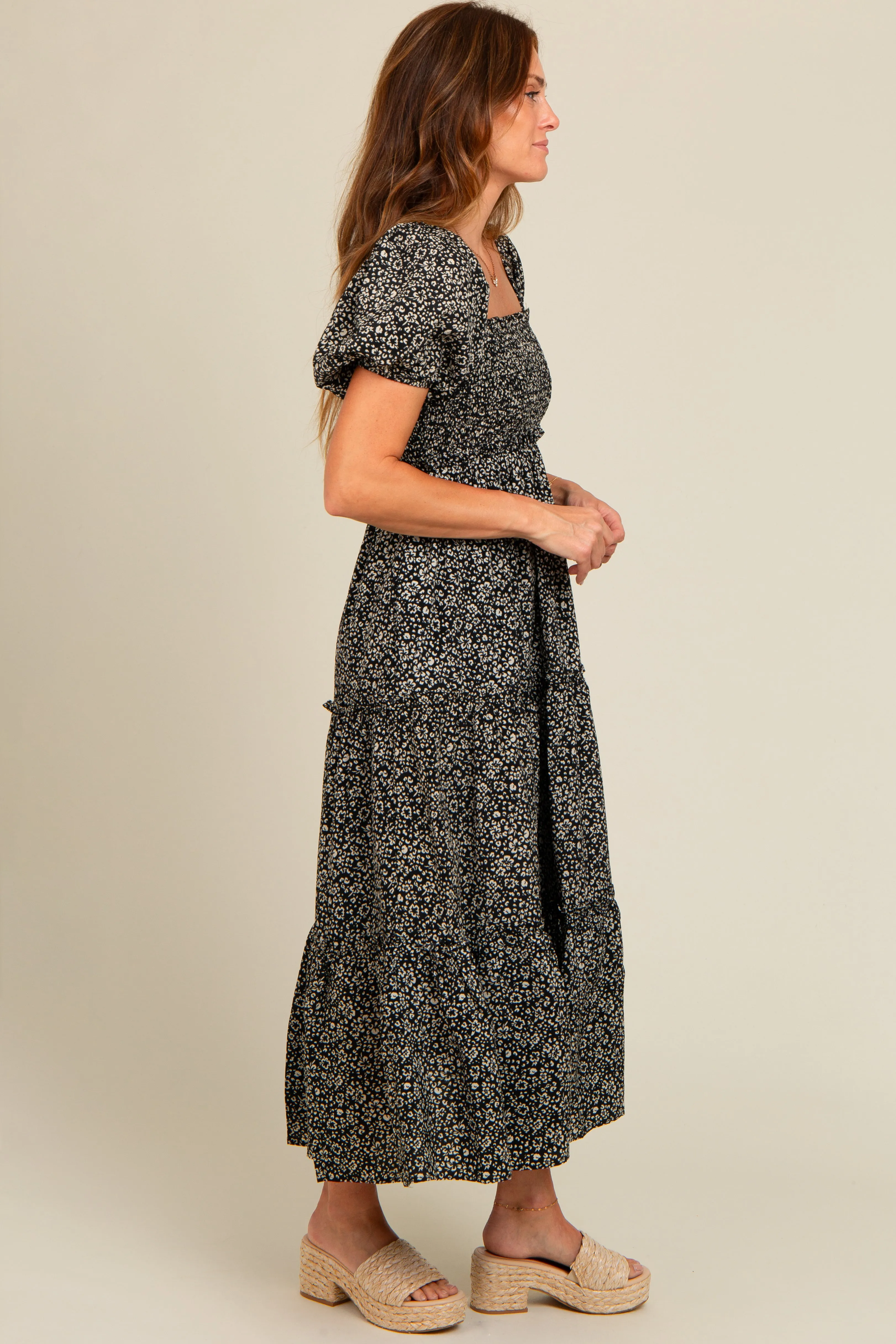 Black Floral Leopard Print Midi Dress sold by Pinkblush product image thumbnail 3