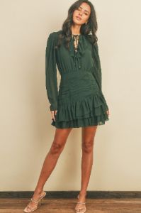 Green Ruffle Ruched Mini Dress sold by Pinkblush
