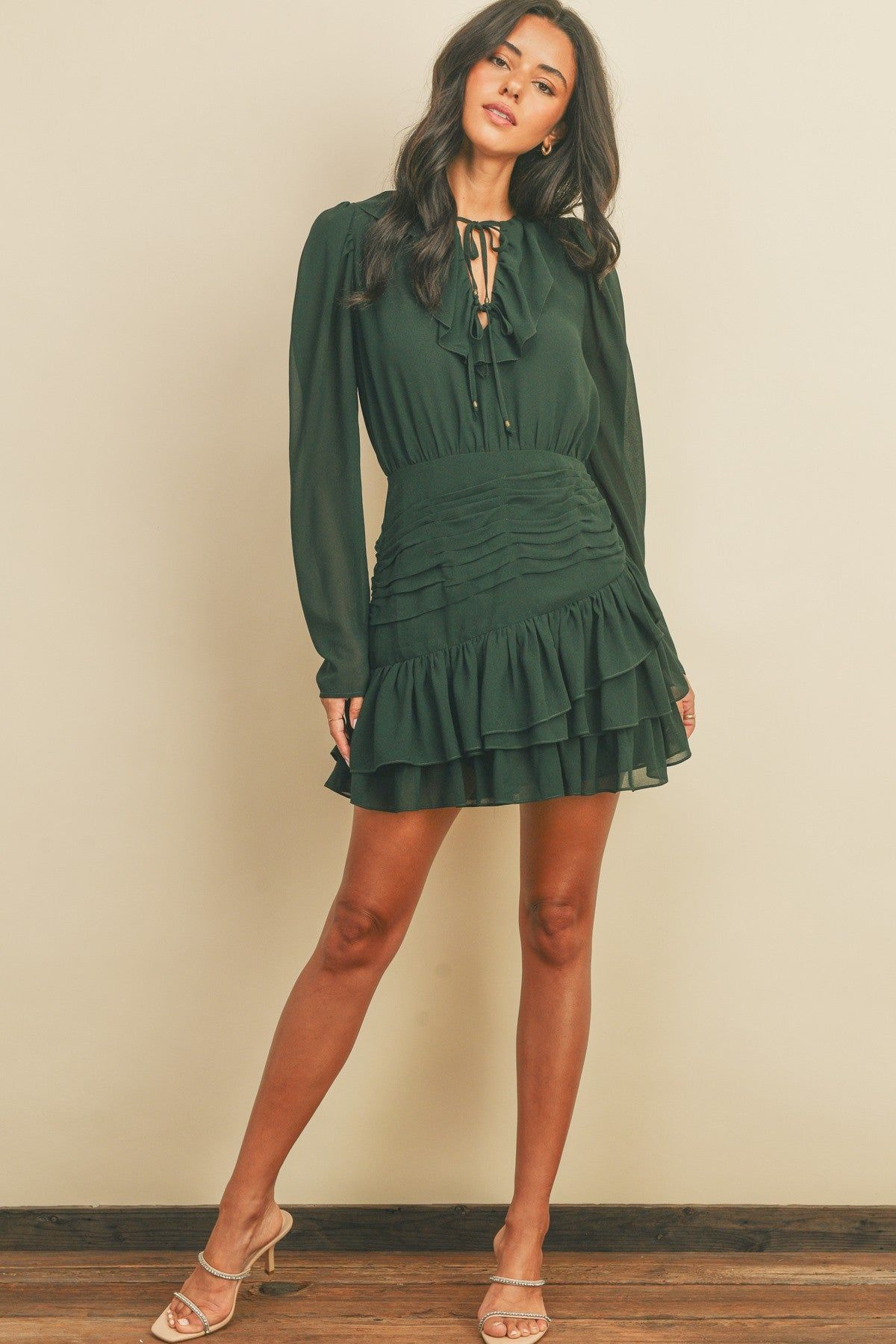 Green Ruffle Ruched Mini Dress sold by Pinkblush product image thumbnail 5