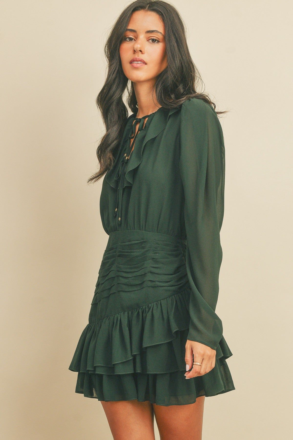 Green Ruffle Ruched Mini Dress sold by Pinkblush product image thumbnail 2