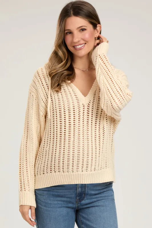 Beige Open Knit Maternity Hooded Sweater sold by Pinkblush
