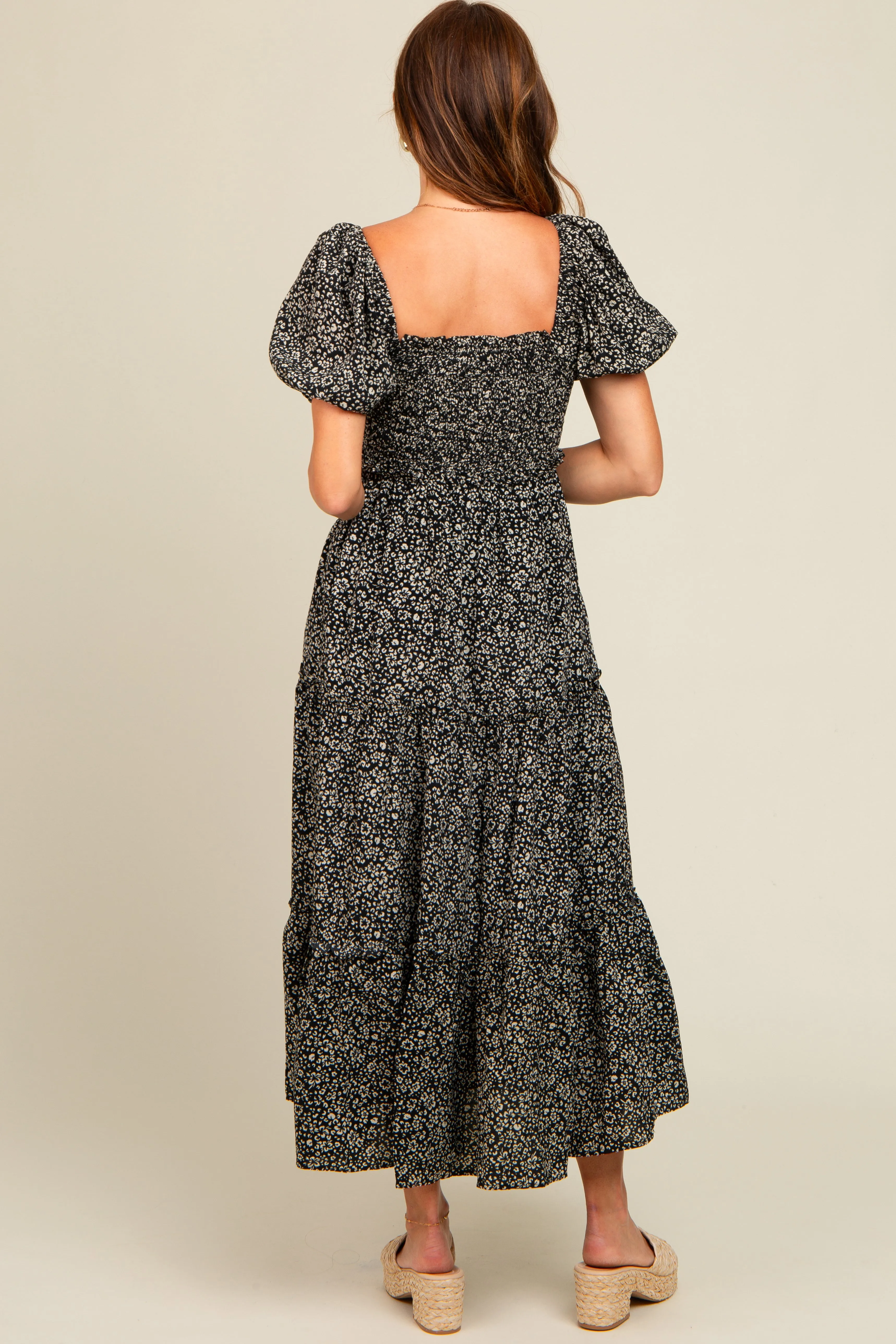 Black Floral Leopard Print Midi Dress sold by Pinkblush product image thumbnail 4
