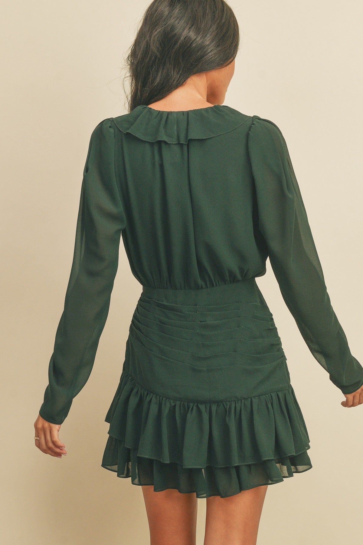 Green Ruffle Ruched Mini Dress sold by Pinkblush product image thumbnail 3