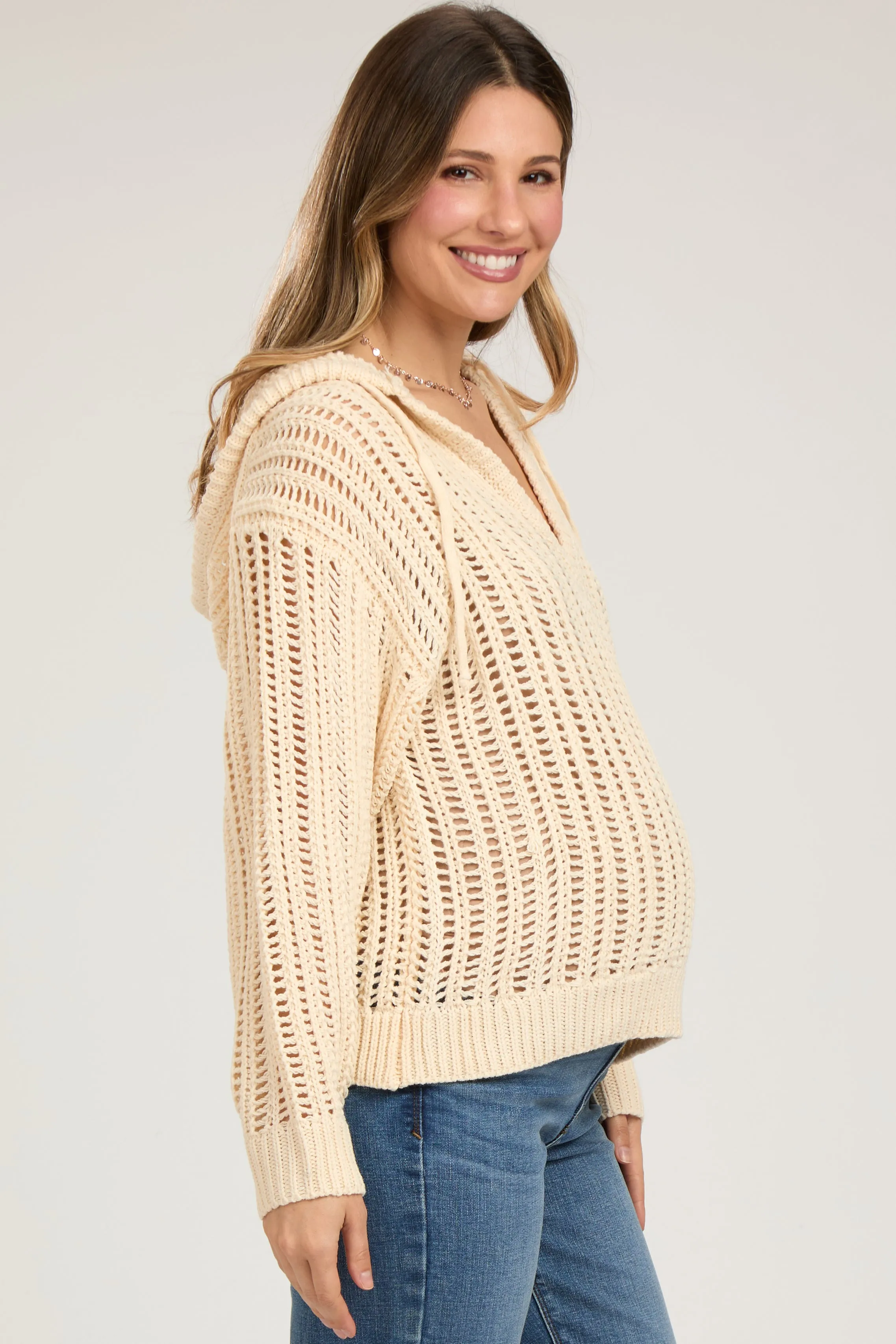 Beige Open Knit Maternity Hooded Sweater sold by Pinkblush product image thumbnail 2