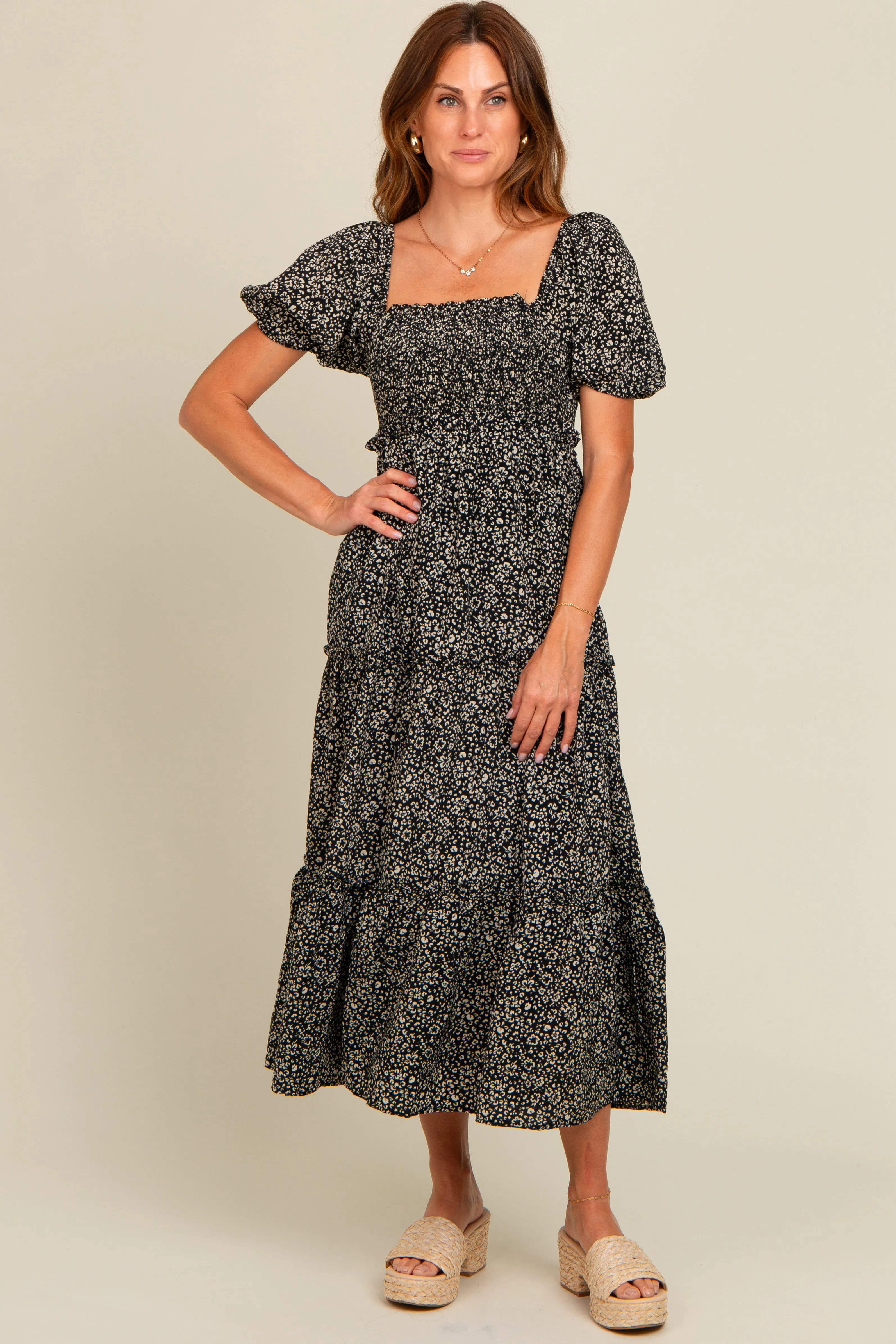 Black Floral Leopard Print Midi Dress sold by Pinkblush product image thumbnail 2