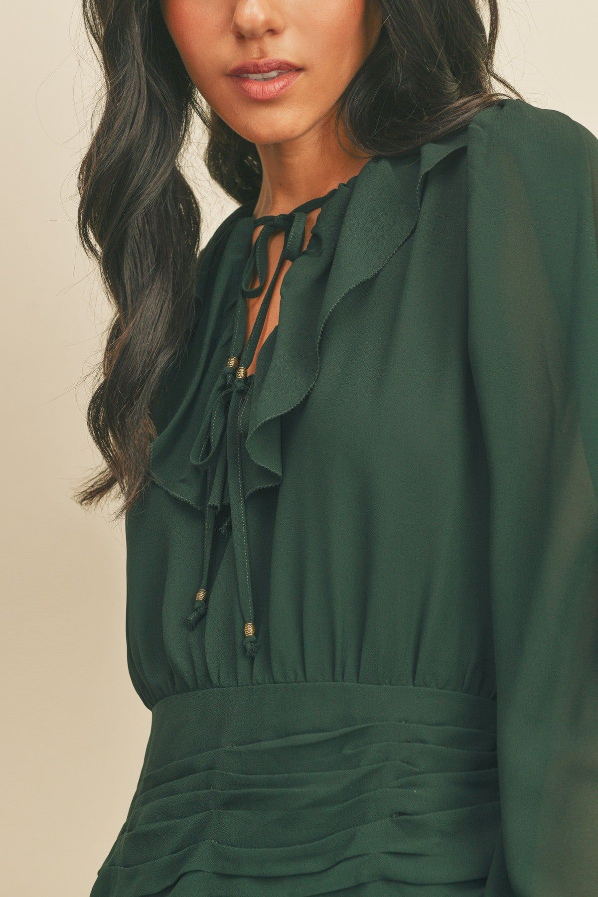 Green Ruffle Ruched Mini Dress sold by Pinkblush product image thumbnail 4
