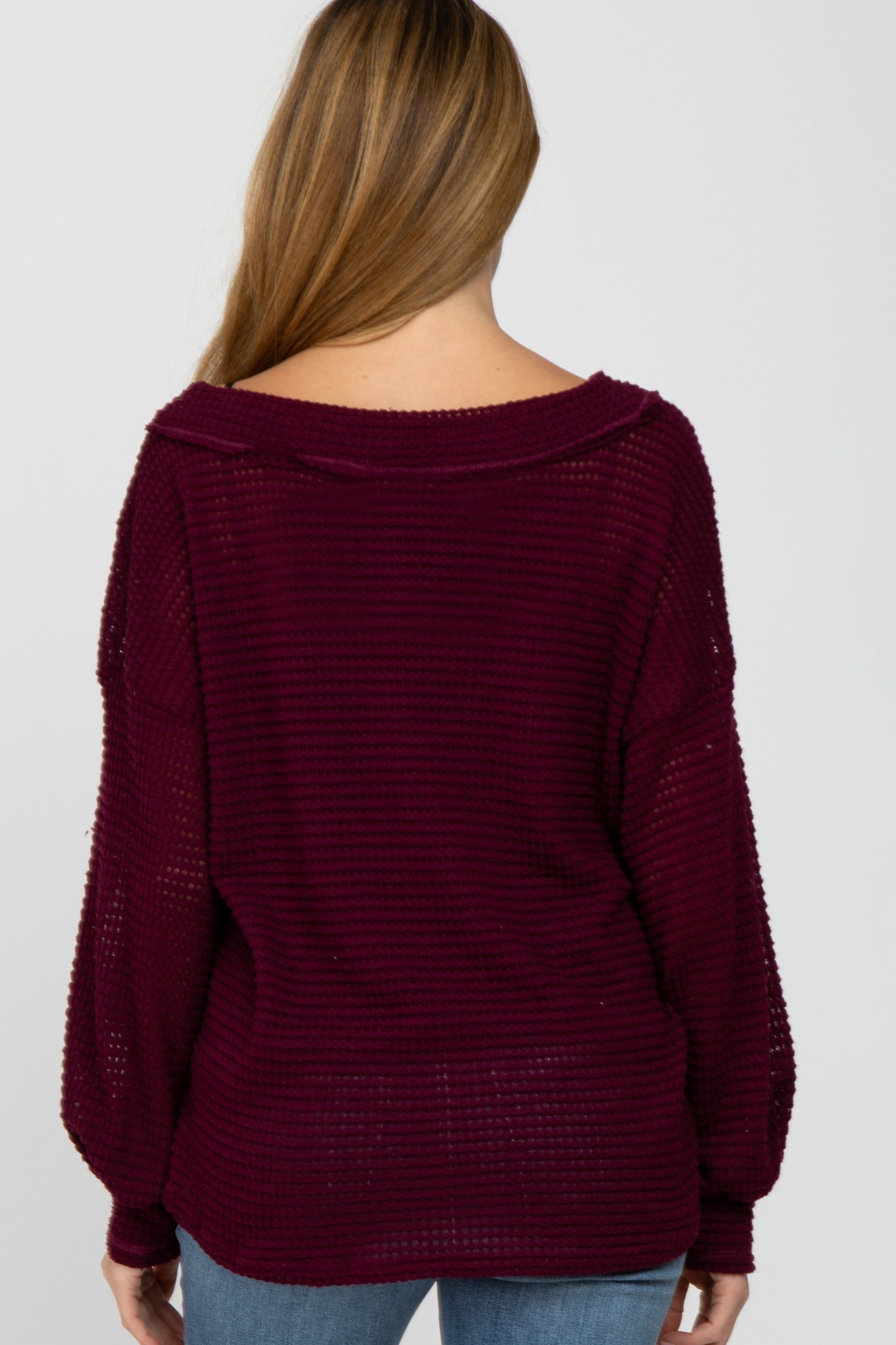 Burgundy Waffle Knit V-Neck Maternity Top sold by Pinkblush product image thumbnail 4