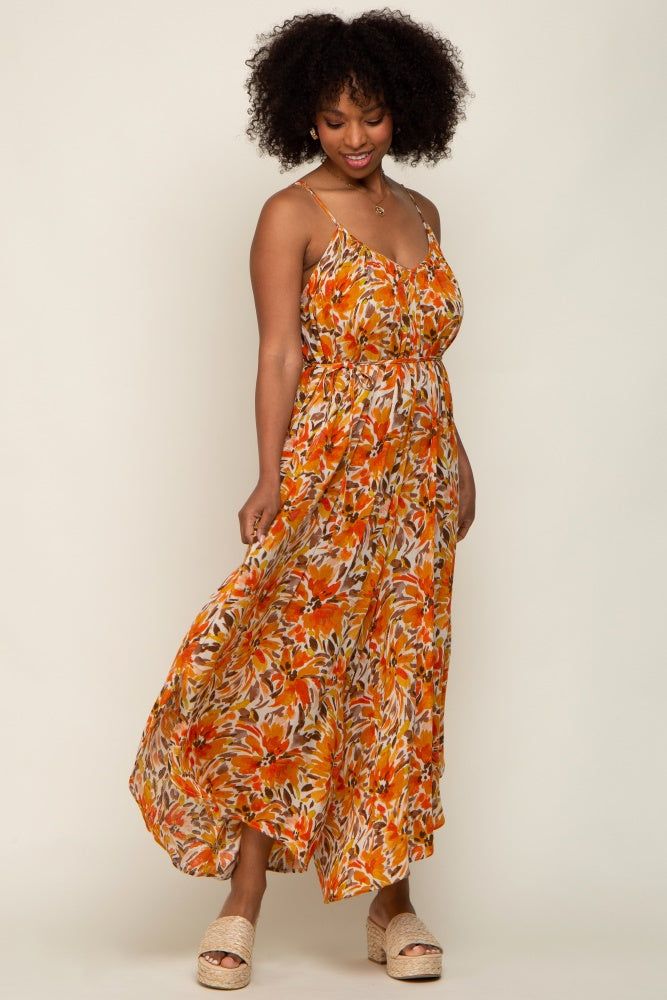 Orange Floral Sleeveless Jumpsuit sold by Pinkblush