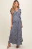 Blue Floral Puff Sleeve V Neck Maternity Maxi Dress sold by Pinkblush