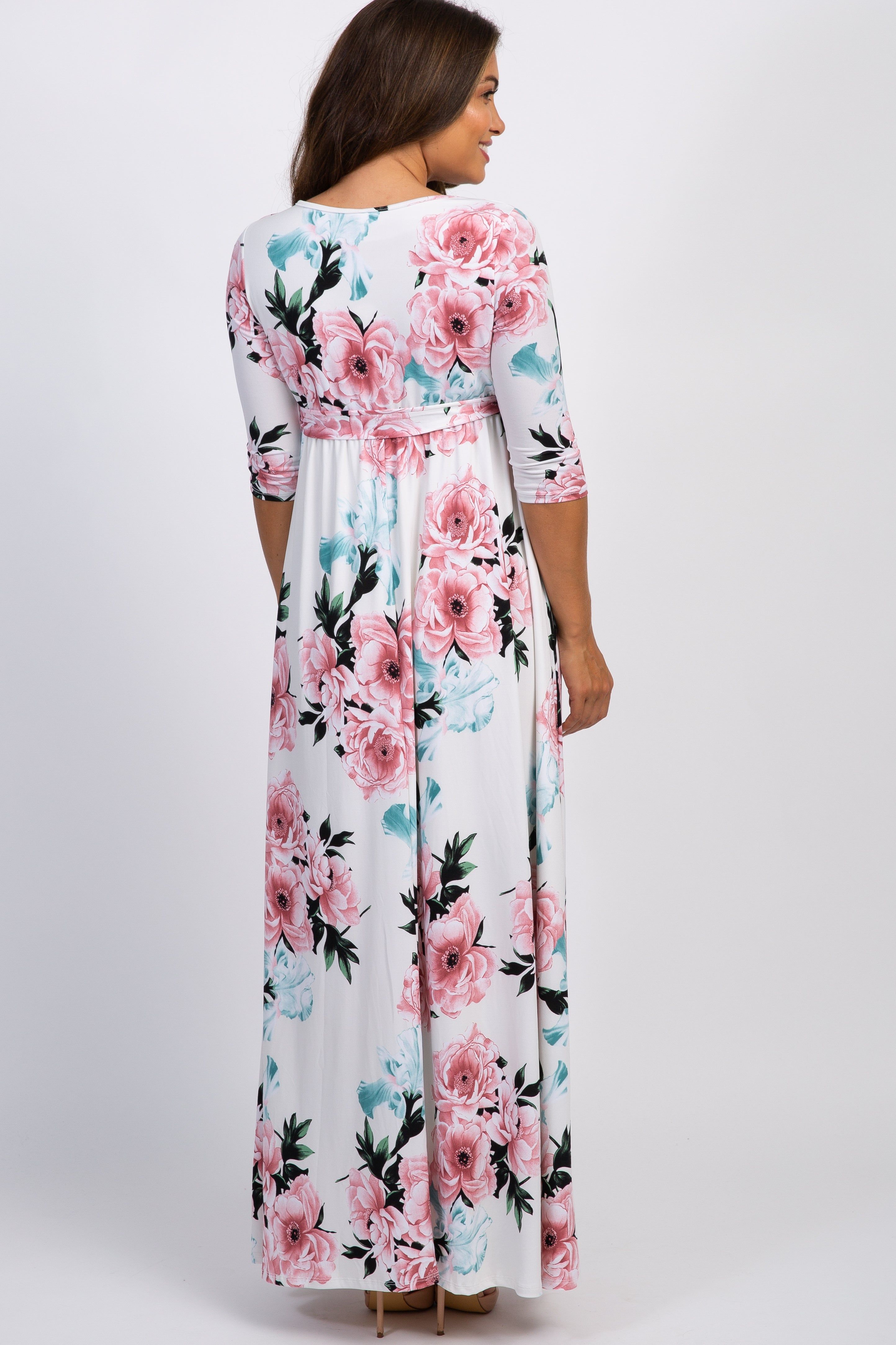 PinkBlush White Floral Sash Tie Maternity/Nursing Maxi Dress sold by Pinkblush product image thumbnail 3