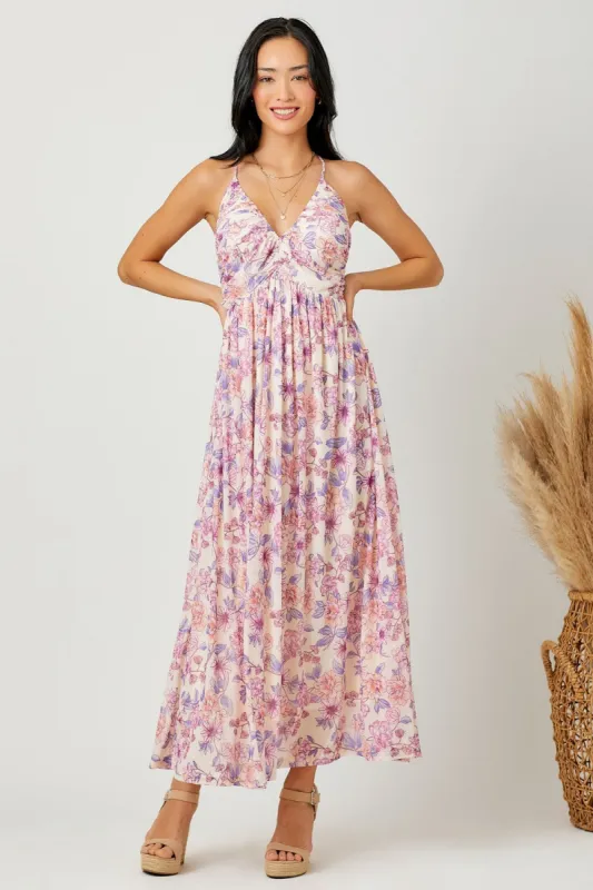 Pink Floral Mesh Sleeveless Maxi Dress sold by Pinkblush