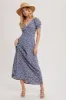 Blue Floral Puff Sleeve V Neck Maternity Maxi Dress sold by Pinkblush