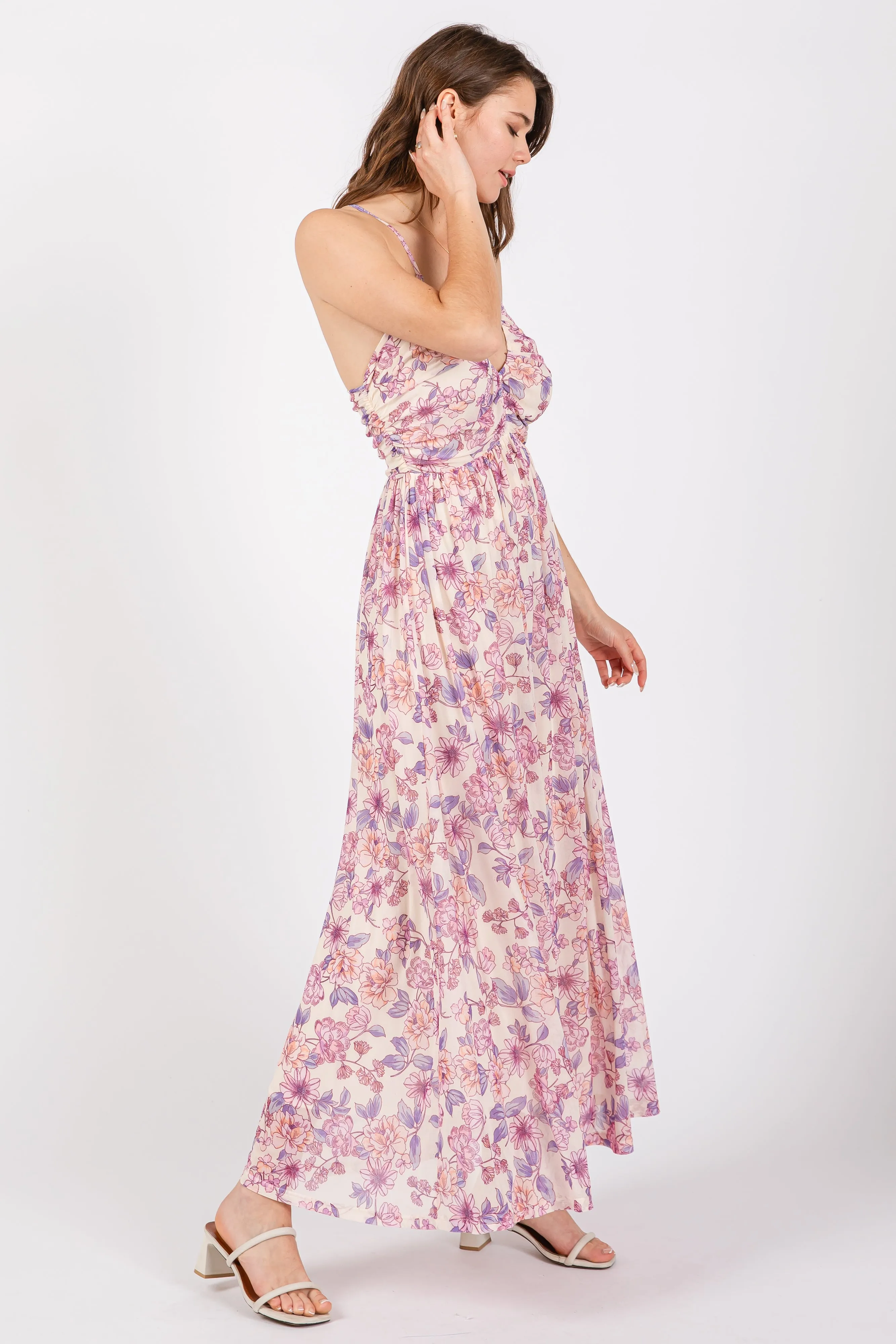 Pink Floral Mesh Sleeveless Maxi Dress sold by Pinkblush product image thumbnail 5