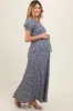 Blue Floral Puff Sleeve V Neck Maternity Maxi Dress sold by Pinkblush