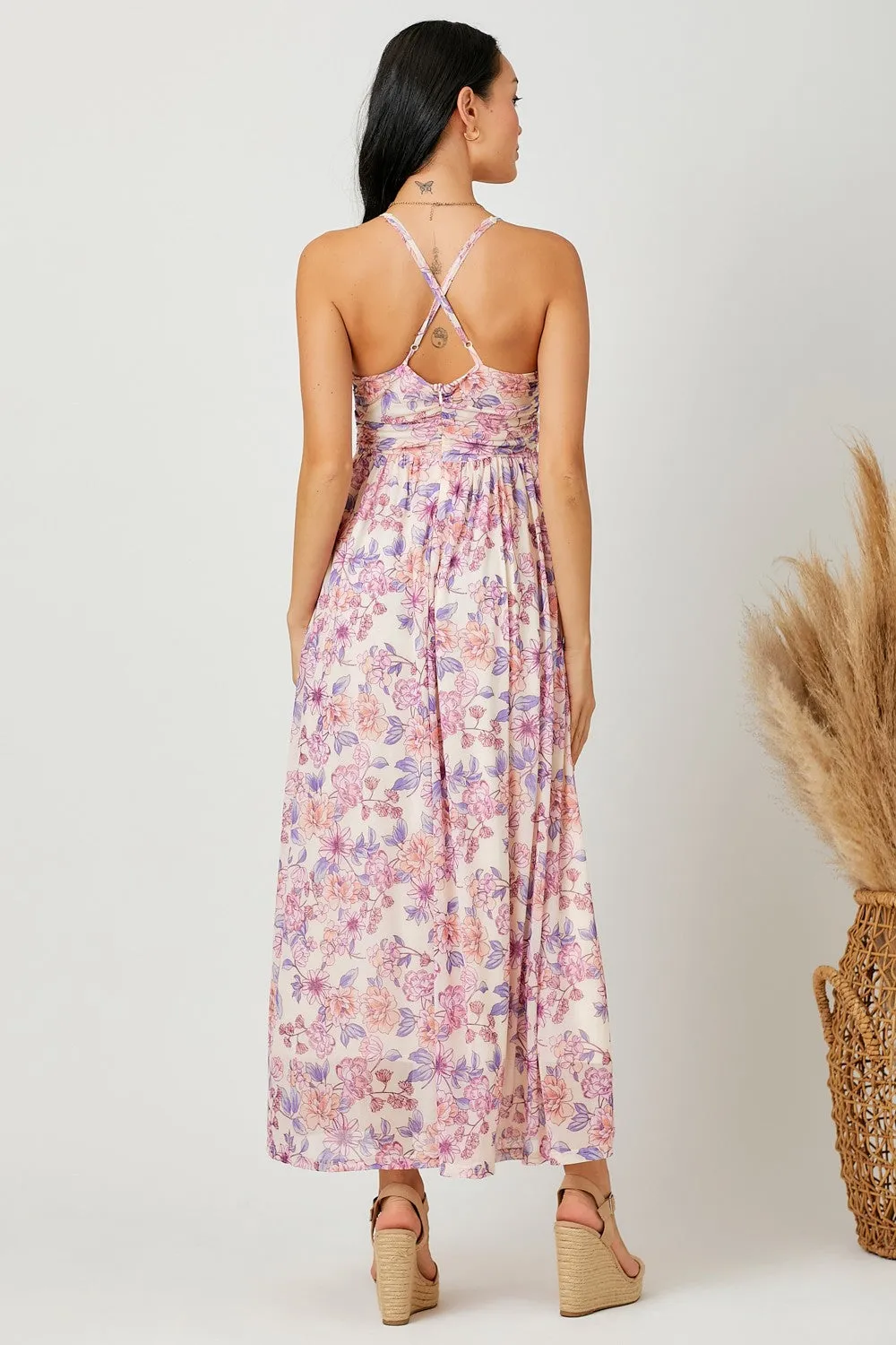 Pink Floral Mesh Sleeveless Maxi Dress sold by Pinkblush product image thumbnail 3